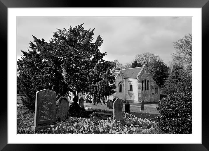 Churchyard in Spring b/w Framed Mounted Print by John Biggadike