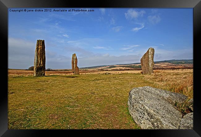 Standing stones Machrie moor,Arran Framed Print by jane dickie