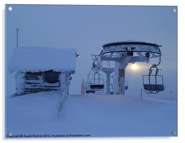 Lapland Ski Lift Acrylic by Sarah Bonnot