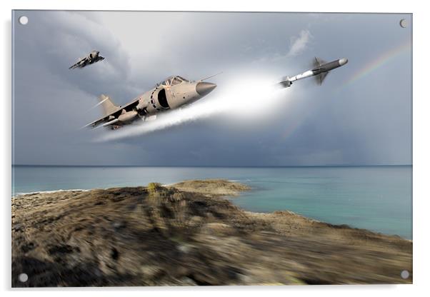 Sea Harriers in action Acrylic by Gary Eason