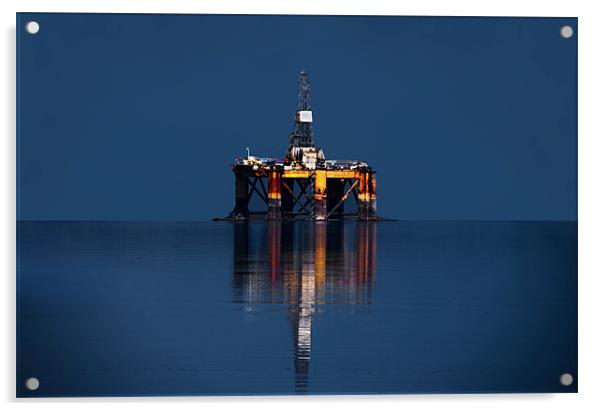 Oil Rig In the Cromarty Firth Acrylic by Jacqi Elmslie