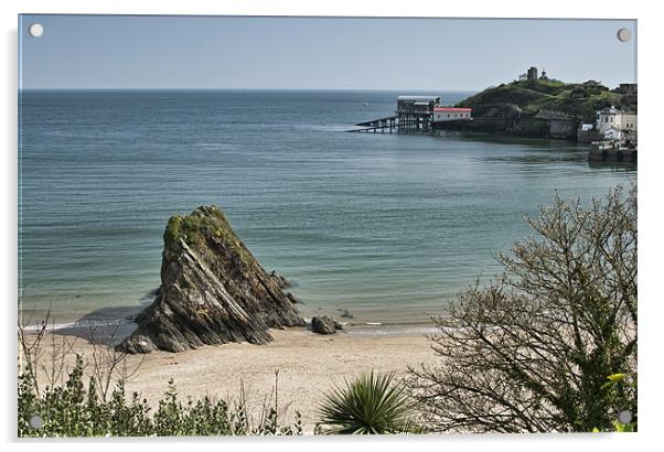 Goscar Rock, Tenby Acrylic by Steve Purnell