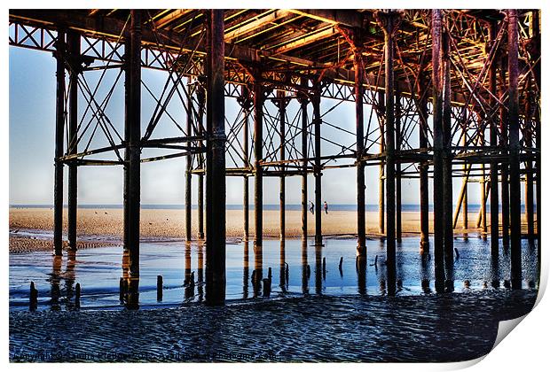 View from under the pier Print by Sandra Pledger