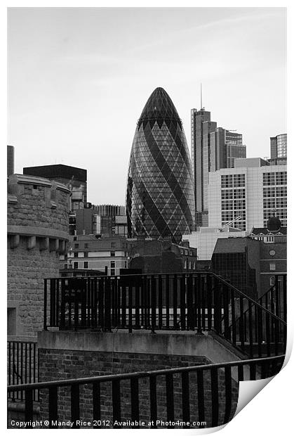 Gherkin London Skyline Print by Mandy Rice