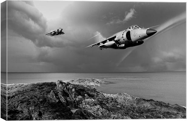 Sea Harriers over the Falklands BW Canvas Print by Gary Eason