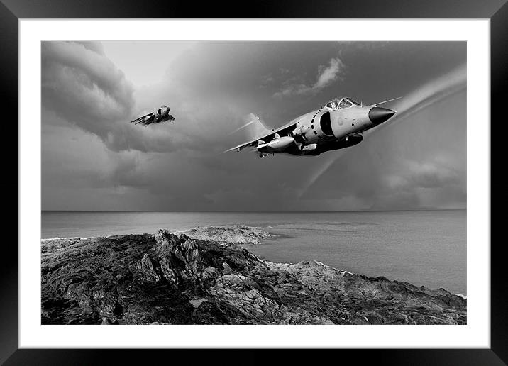 Sea Harriers over the Falklands BW Framed Mounted Print by Gary Eason