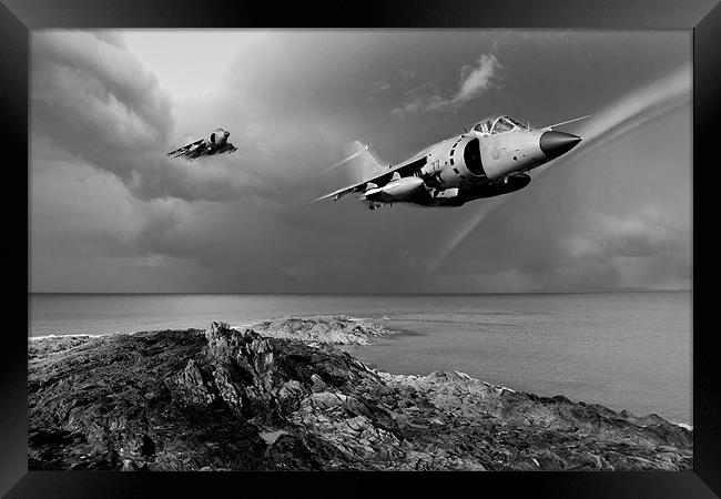 Sea Harriers over the Falklands BW Framed Print by Gary Eason