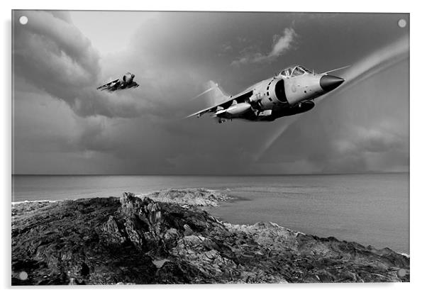 Sea Harriers over the Falklands BW Acrylic by Gary Eason