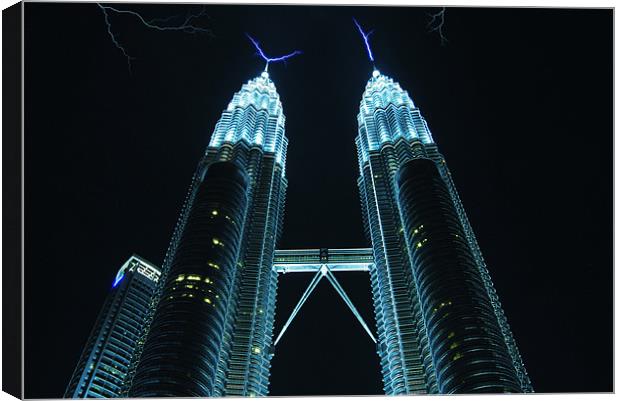 Petronas Towers Lightning Canvas Print by Paul Fisher