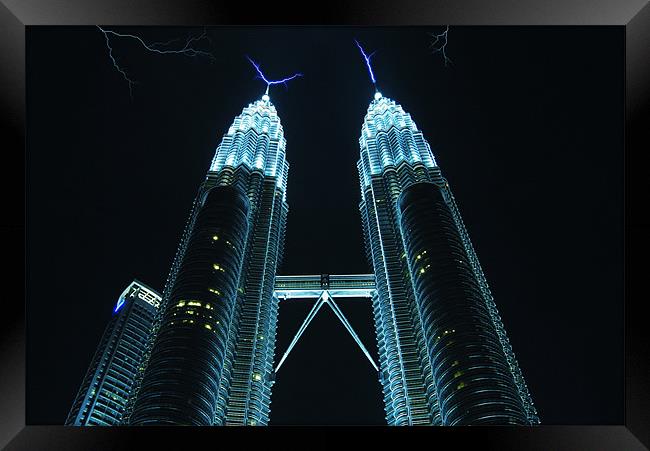 Petronas Towers Lightning Framed Print by Paul Fisher