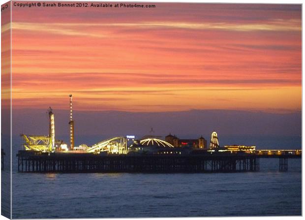 Brighton Pier Sunset Canvas Print by Sarah Bonnot