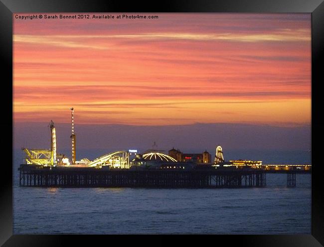 Brighton Pier Sunset Framed Print by Sarah Bonnot