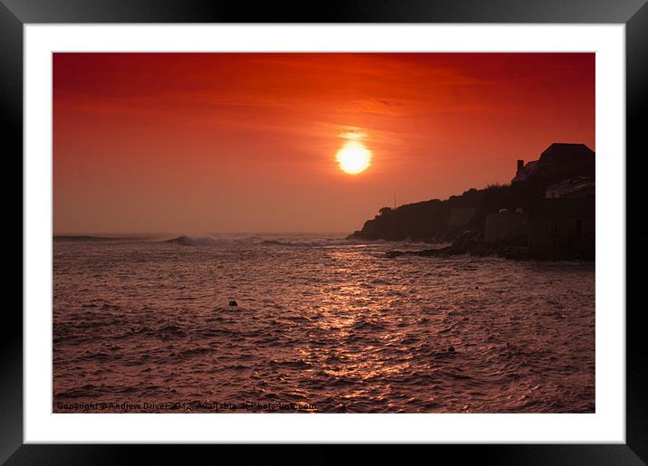 Sunset Wave Framed Mounted Print by Andrew Driver