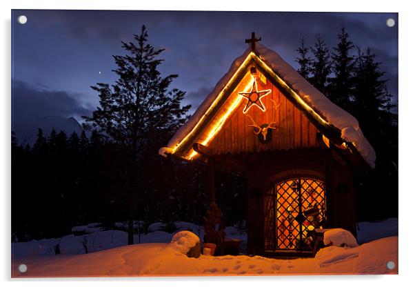 Snowy chapel Acrylic by Thomas Schaeffer
