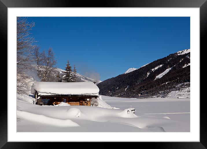 Lonely hut a a snowy lake Framed Mounted Print by Thomas Schaeffer