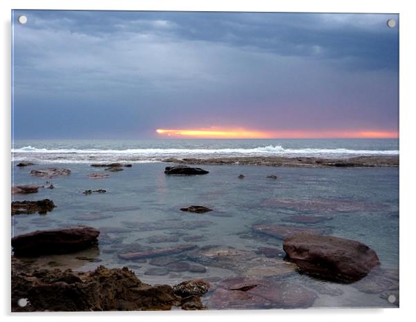 Streaky sunset over a rock pool Acrylic by craig sivyer