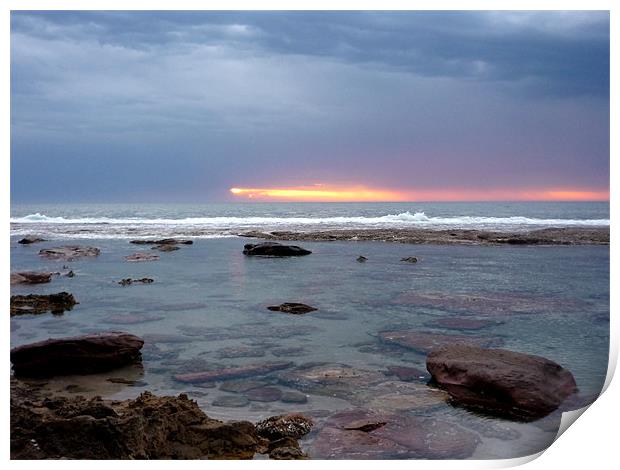 Streaky sunset over a rock pool Print by craig sivyer