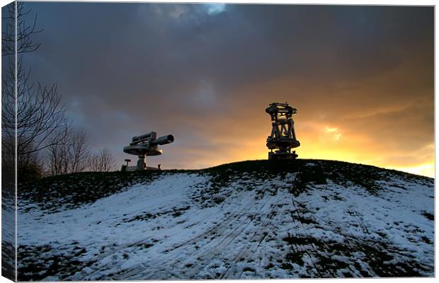 Consett Sculptures Winter Sunset Canvas Print by Northeast Images