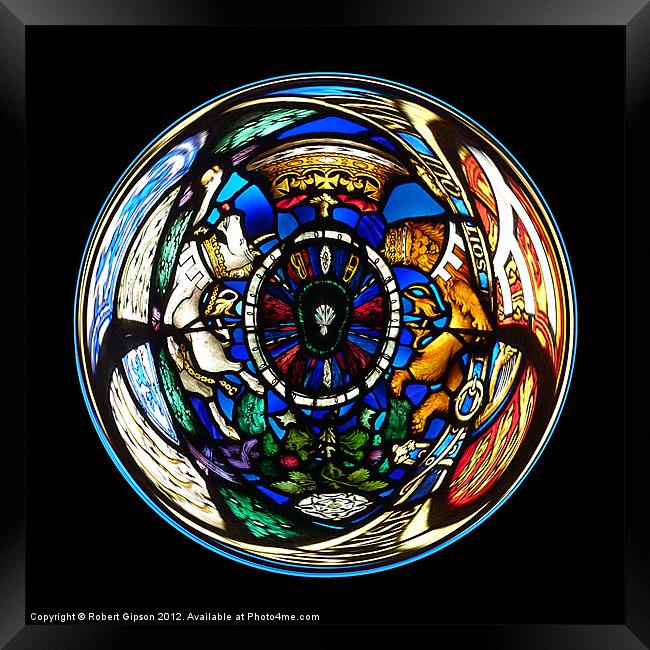 Spherical Stained glass on black Framed Print by Robert Gipson