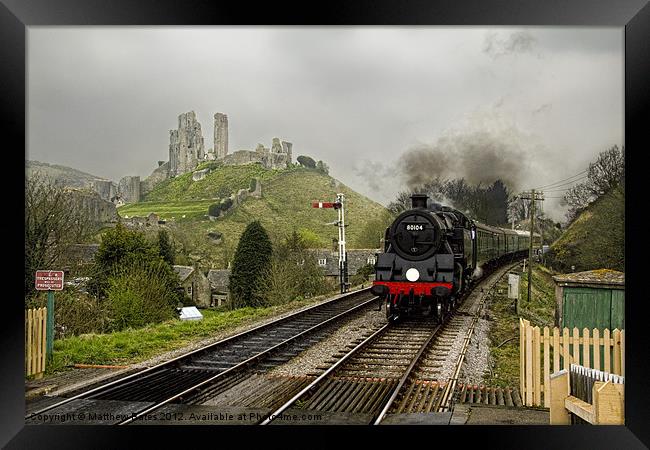 Steam train at Corfe Castle Framed Print by Matthew Bates
