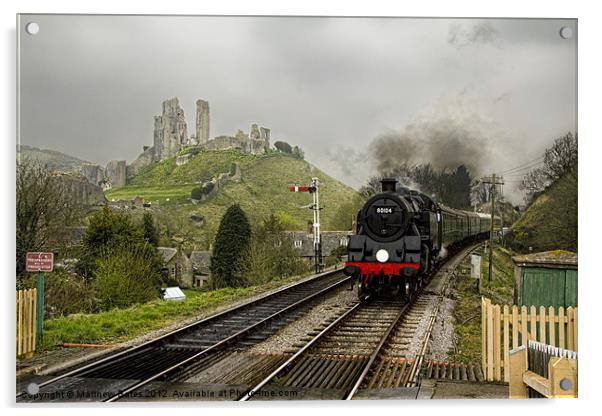 Steam train at Corfe Castle Acrylic by Matthew Bates