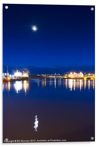 Moon over Aberdeen Harbour Acrylic by Bill Buchan