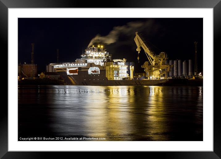 Oil Ships At Night Aberdeen Framed Mounted Print by Bill Buchan
