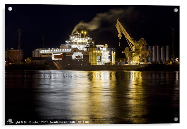 Oil Ships At Night Aberdeen Acrylic by Bill Buchan