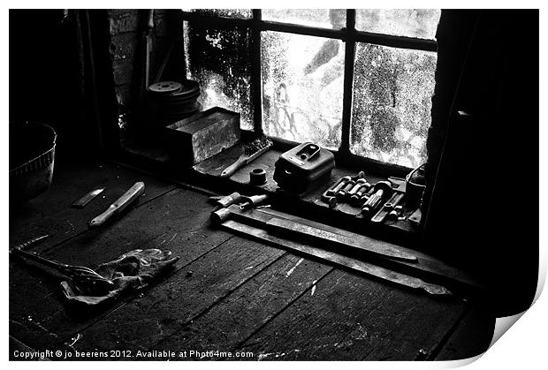 the blacksmith's workbench Print by Jo Beerens