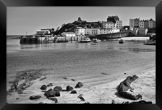 Tenby Harbour from North Beach Mono Framed Print by Steve Purnell