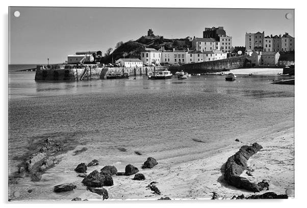Tenby Harbour from North Beach Mono Acrylic by Steve Purnell