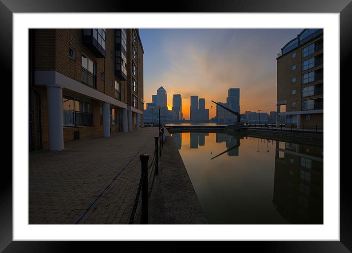 Canary Wharf Sunrise Framed Mounted Print by Donald Davis