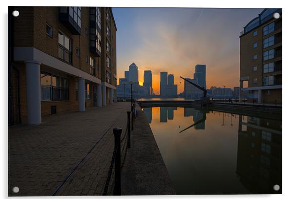 Canary Wharf Sunrise Acrylic by Donald Davis