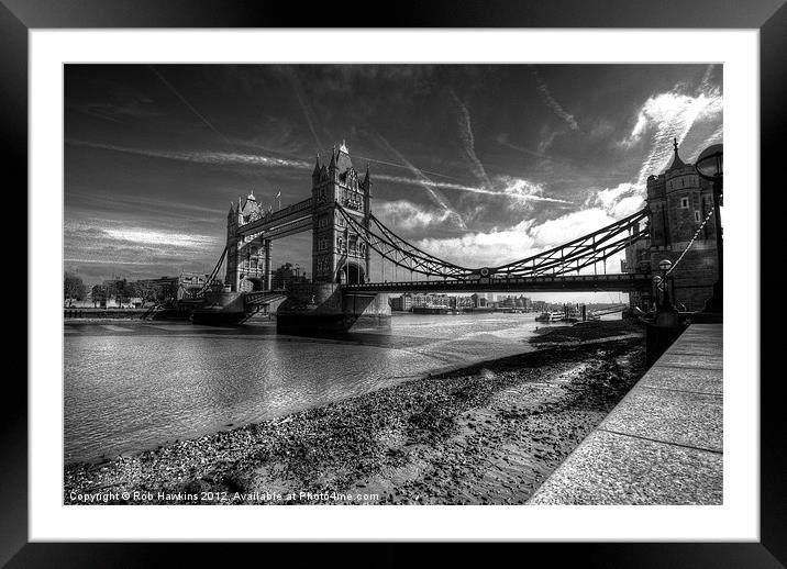 Tower Bridge in mono Framed Mounted Print by Rob Hawkins