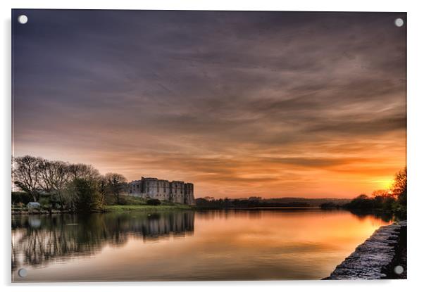 Carew Castle Sunset Acrylic by Steve Purnell