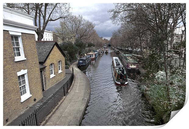 Regents Canal narrow boats Print by David French