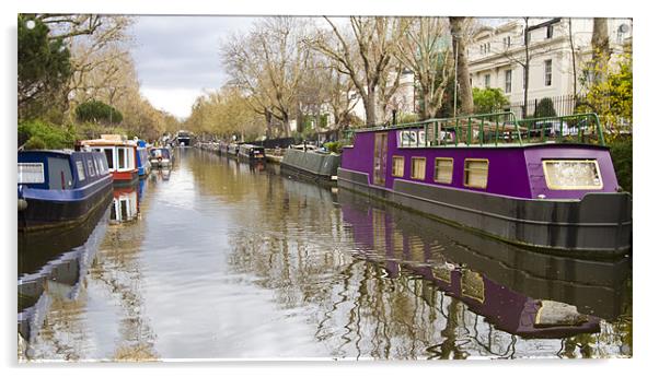 Regents Canal narrow boats Acrylic by David French