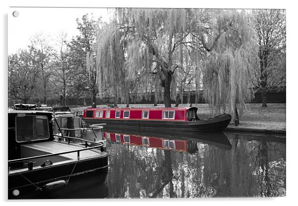 Regents Canal narrow boats bw Acrylic by David French