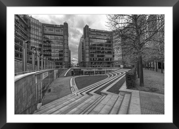 Paddington Basin Offices bw Framed Mounted Print by David French