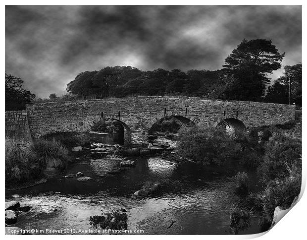 bridge over a dartmoor river Print by kim Reeves