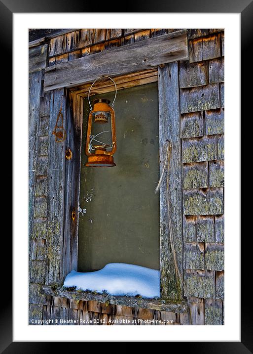 Rusty Lamp and a Snowy Ledge Framed Mounted Print by Heather Rowe