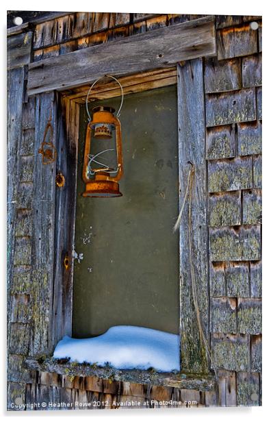 Rusty Lamp and a Snowy Ledge Acrylic by Heather Rowe