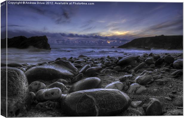 Wet Rocks at Sunset Canvas Print by Andrew Driver