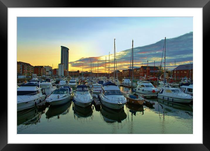 Swansea Marina at Dusk Framed Mounted Print by Becky Dix
