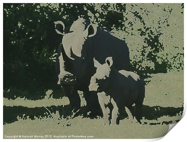 Rhino Mother and Baby Print by Hannah Morley