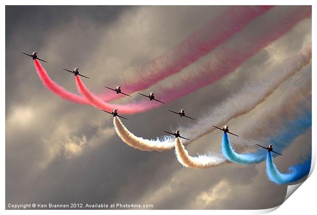 Red Arrows smoke trails Print by Oxon Images