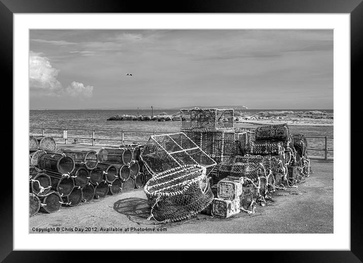Fishing nets at Mudeford Quay Framed Mounted Print by Chris Day