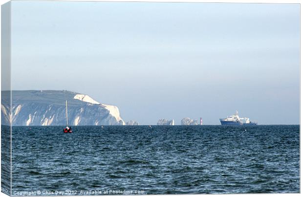 Needles on the Isle of Wight viewed from Mudeford Canvas Print by Chris Day