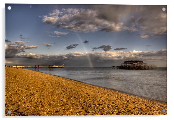 Rainbow over Brighton Pier Acrylic by Dean Messenger