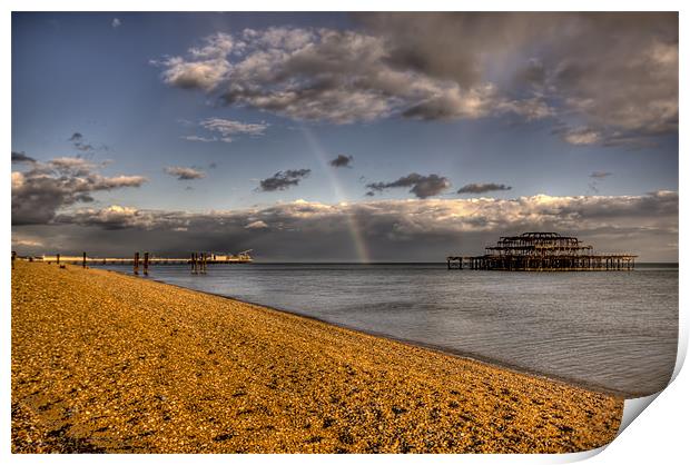 Rainbow over Brighton Pier Print by Dean Messenger